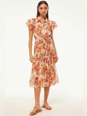 [NWT] $430 MISA LA Viola Midi Dress in Palmarei Blooms Chiffon. XS